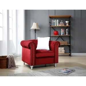 Upholstered Elegant Armchair with Round Arms, Comfortable Seating and Easy Assembly for Living Room - 1 of 4
