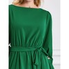 Hobemty Women's Boat Neck Long Puff Sleeve Tie Waist Casual Work A-Line Flare Dress - 4 of 4