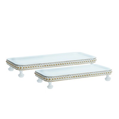 VIP Wood 18 in. White Pedestals with Bead Pattern Border Set of 2