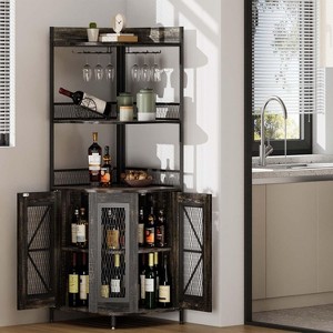 64" Tall Corner Bar Cabinet with LED Strip, 5-Tiers Industrial Bar Cabinet with Power Outlet and Glass Holder, Wine Cabinet for Home Bar, for Home - 1 of 4