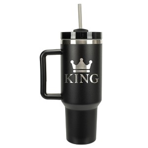 100 North King Royal Crown Wrap-Around 40 Oz. Stainless Steel Water Bottle Coffee Mug, Spill & Leak Resistant, Travel Tumbler with Handle, Lid & - 1 of 4