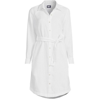 Lands' End Women's Long Sleeve Linen Shirt Dress - Small - White : Target