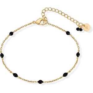 14K Yellow Gold Plated Beaded Enamel and Gemstones Bracelets | Colored Boho Festival Adjustable Slider Bracelet - 1 of 4