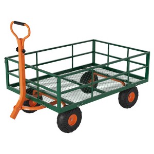 Heavy Duty Steel Garden Cart, Garden Wagon Cart On Wheels, Yard Utility Wagon Carts  w/Adjustable Handle & Removable Sides(Convert to Flatbed) - 1 of 4