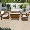 FDW Patio Conversation Set Patio Furniture Patio Sofa Set Outdoor Chat Set 4-Piece Acacia Wood Outdoor Seating Set for Pool Beach Balcony, Natural - 2 of 4