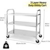 3-Tier Stainless Steel Utility Cart with Wheels, Heavy Duty Industrial Kitchen Island Serving Cart - 2 of 4