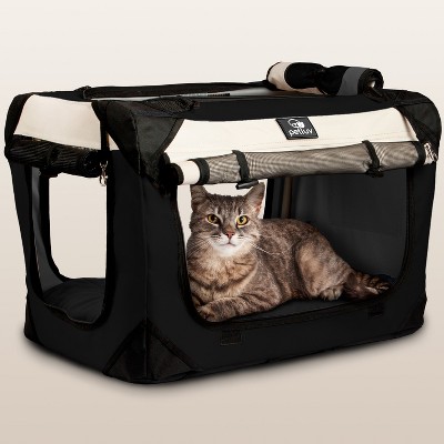 PetLuv Cat & Dog Carrier Foldable Pet Travel Crate, Removable Plush Pillow, Privacy Windows, Locking Zippers, Pocket, Seatbelt Straps