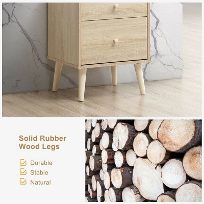 Oak Finish 2-Drawer Nightstand with Rubber Wood Legs