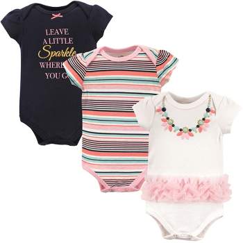 Little Treasure Baby Girl Cotton Bodysuits 3pk, Sparkle Necklace