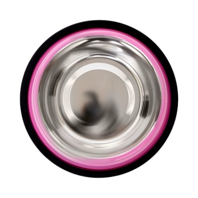 Pink Ribbed Stainless Steel Non-Skid Pet Bowls, 32oz, Set of 2