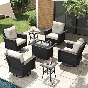 LayinSun Wicker Patio Furniture Set with Fire Pit Table, Classis Outdoor Conversation 360 Degree Swivel Chairs Set with Coffee Table - 1 of 4