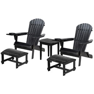 Jiallo Foldable Adirondack Chair with cup holder Conversation Set, 2 Foldable Adirondack Chairs with cup holders with Ottoman and 1 End Table - 1 of 4