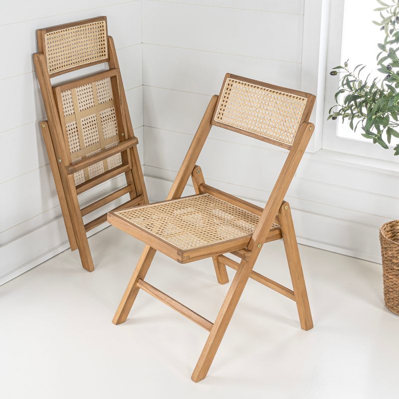Theo Mid-Century Vintage Wood Rattan Folding Chair with Adjustable Back - JONATHAN Y, 6 of 12