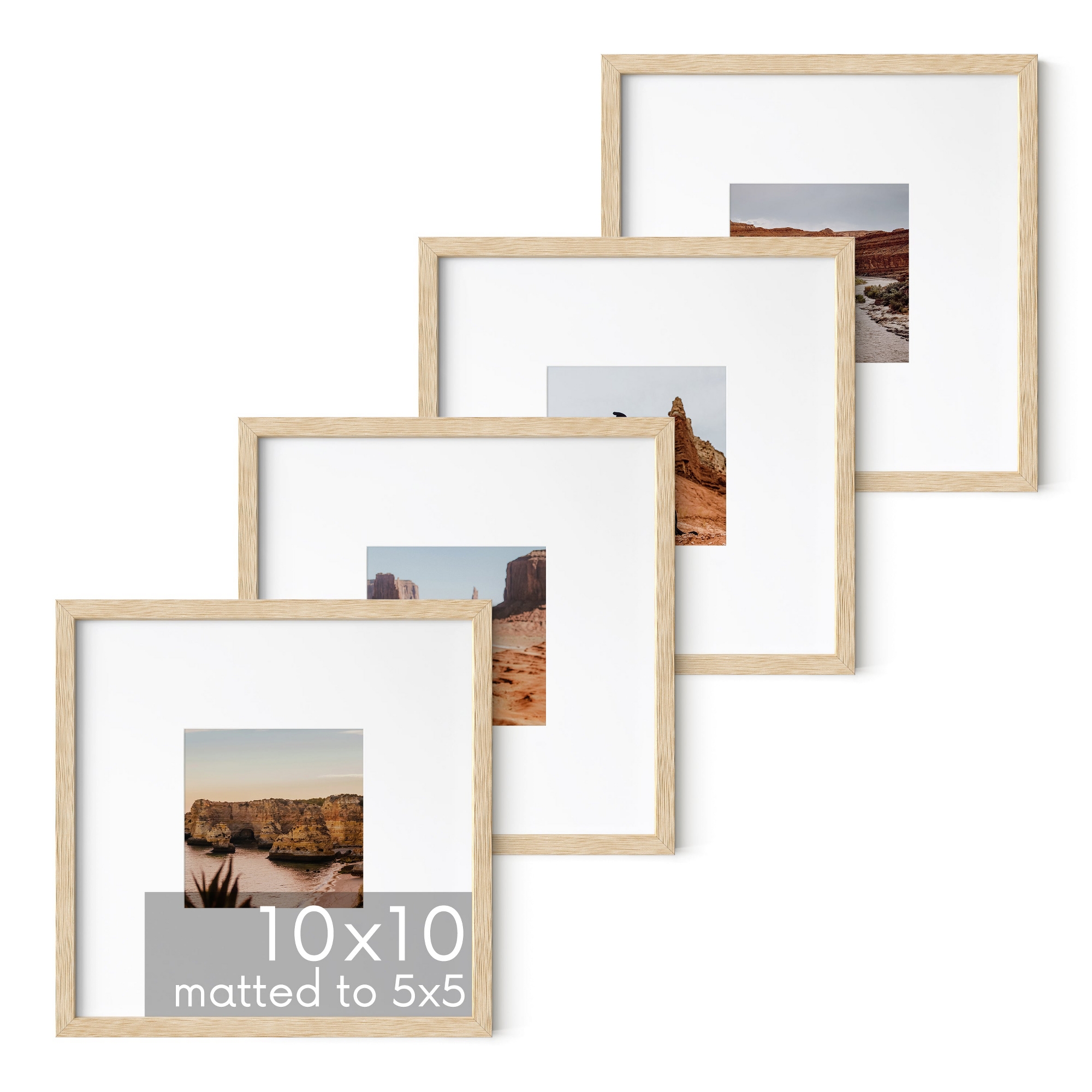 Haus and Hues Set of 4 Picture Frame with Plexiglass Cover, Natural Oak, 10x10