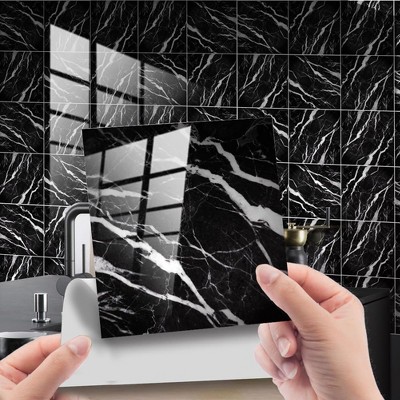 10PCS Imitation Marble Wall Tile Stickers Waterproof Oil-Proof Self-Adhesive Backsplash Tile Stickers for Kitchen Bathroom Living Room Bedroom