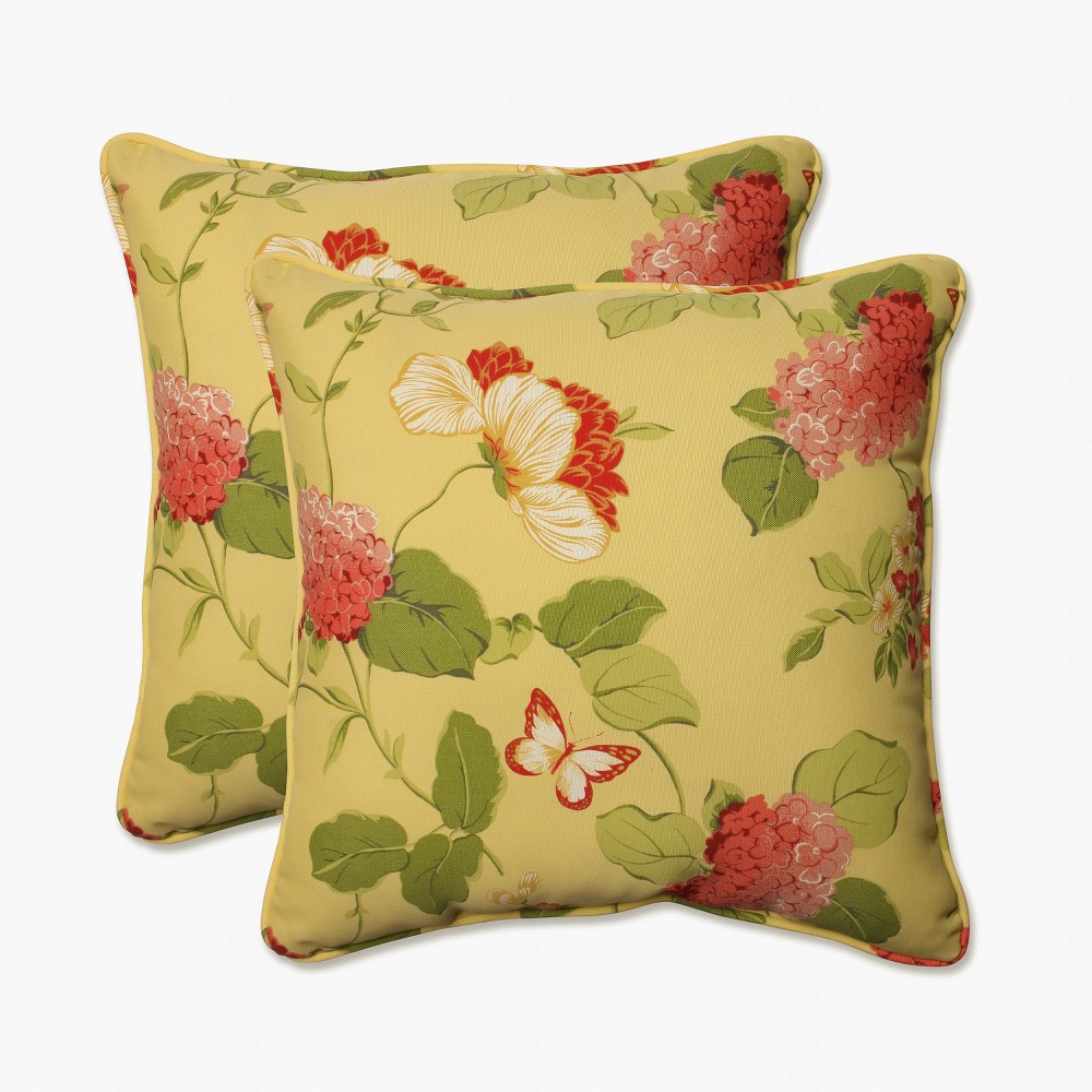 UPC 751379495477 product image for Outdoor 2-Piece Square Toss Pillow Set - Yellow/Red Floral - Pillow Perfect | upcitemdb.com