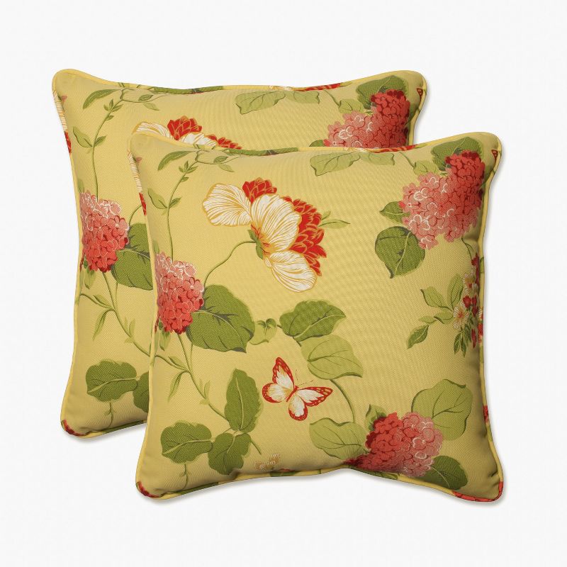 Outdoor 2-Piece Square Toss Pillow Set - Yellow/Red Floral - Pillow Perfect, 1 of 5