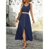 Women's High Waist Belted Midi Dress Button Front Slit Hem Sleeveless Round Neck - 2 of 4