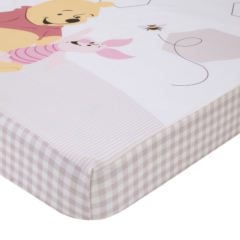Disney Winnie the Pooh Hugs and Honeycombs Grey and White "Dreams as Sweet as Honey" with Hexagons and Piglet 100% Cotton Photo Op Fitted Crib Sheet, 2 of 7