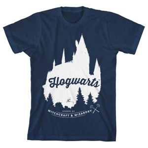 Harry Potter Hogwarts Castle Artwork Men's Navy-Blue T-Shirt - 1 of 1