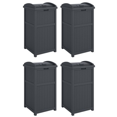 Suncast 30-Gallon Durable Hideaway Trash Waste Bin Container for Outdoor with Solid Bottom Panel and Latching Lid, Cyberspace (4 Pack)