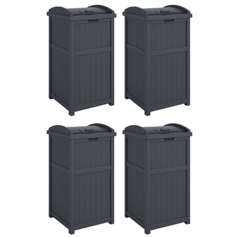Suncast 30-Gallon Durable Hideaway Trash Waste Bin Container for Outdoor  with Solid Bottom Panel and Latching Lid, Cyberspace (4 Pack)