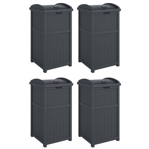 Suncast 30-gallon Durable Hideaway Trash Waste Bin Container For Outdoor  With Solid Bottom Panel And Latching Lid, Cyberspace (3 Pack) : Target