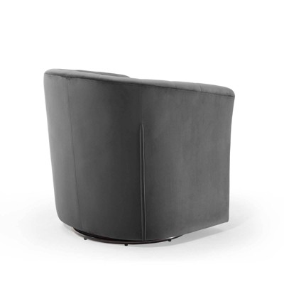 Charcoal Velvet Barrel Swivel Accent Chair with Tufted Accents