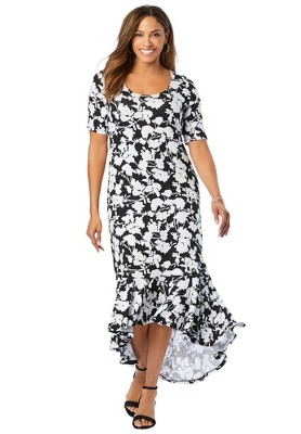 Jessica London Women's Plus Size Stretch Knit Flounce Hem Maxi Dress