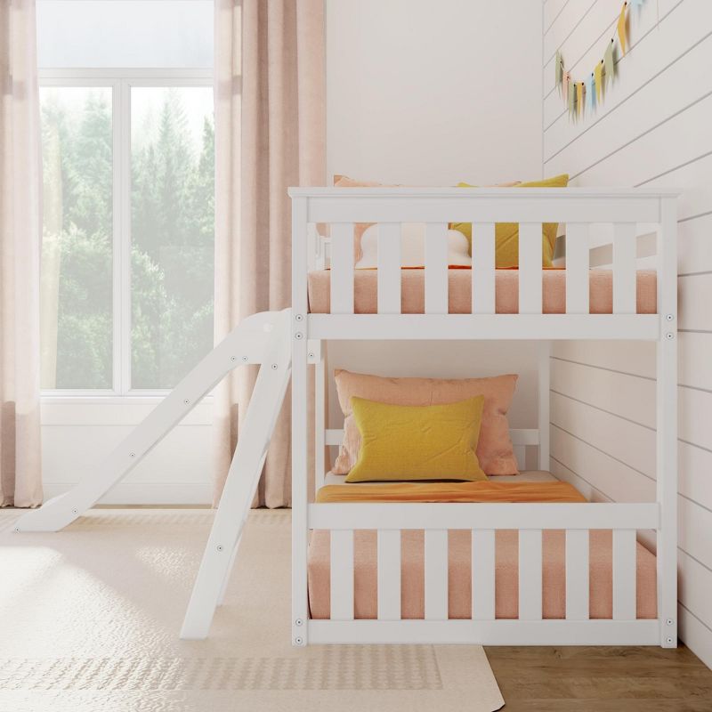 Max & Lily Twin Over Twin Low Bunk Bed with Slide, Solid Wood Kids Platform Bed with 14” Guardrails, 4 of 6
