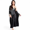 Anna-Kaci Women's Satin Long Robe and Lace Trim Nightgown Set- Black,Small - 2 of 4