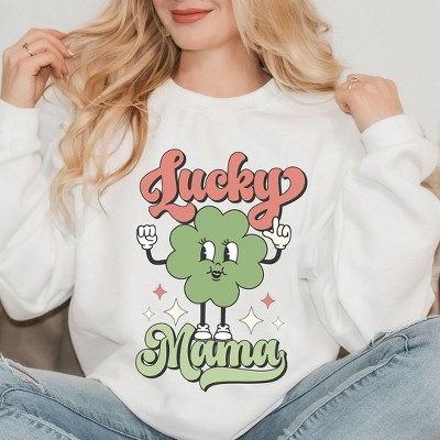 Simply Sage Market Women's Graphic Sweatshirt Lucky  Mama Clover Script