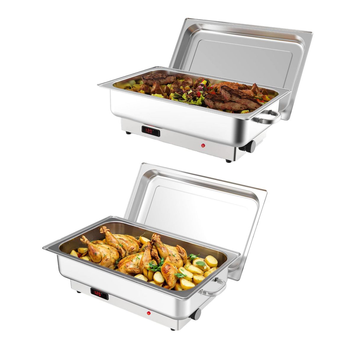 Garvee 2 Pack Electric Chafing Dish Buffet Set, 9QT Stainless Steel Food Servers and Warmers, with Temperature Control Display - thumbnail 7