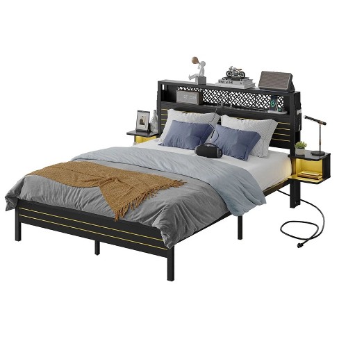 Bestier Queen Bed Frame with Horizontal Golden Stripe Storage Headboard - image 1 of 4