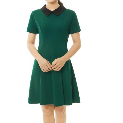 Allegra K Women's Contrast Doll Collar Short Sleeves Mini Flare Dress