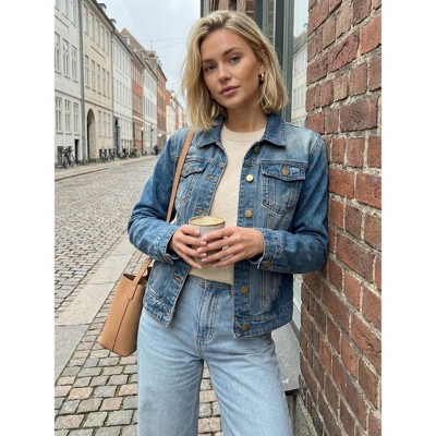 Женские куртки INSPIRE CHIC Women's Jean Casual Long Sleeve Washed Button Up Denim Jackets Blue Large — фото 3