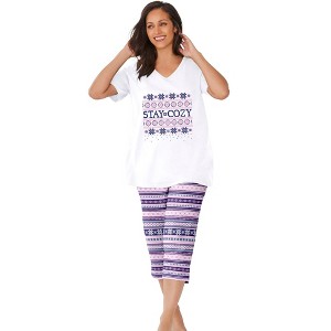 Dreams & Co. Plus Size 2-Piece Capri PJ Set - 1 of 4