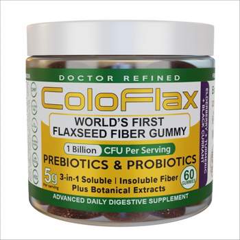 ColoFlax Flaxseed Chewable Gummy Supplement, Dietary Fiber, Lignans, Omega-3, Probiotics, Prebiotic, Gluten Free, Constipation
