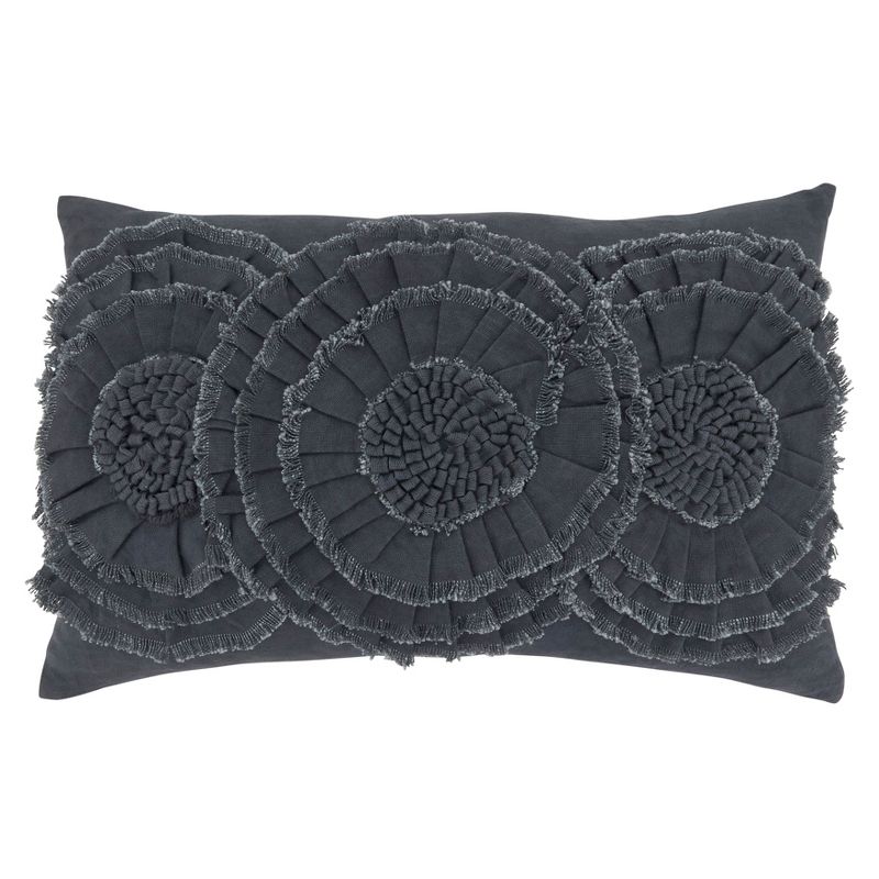Saro Lifestyle Floral Appliqué Throw Pillow With Poly Filling, Slate, 14" x 23", 1 of 3