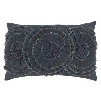 Saro Lifestyle Floral Appliqué Throw Pillow With Poly Filling, Slate, 14" x 23"