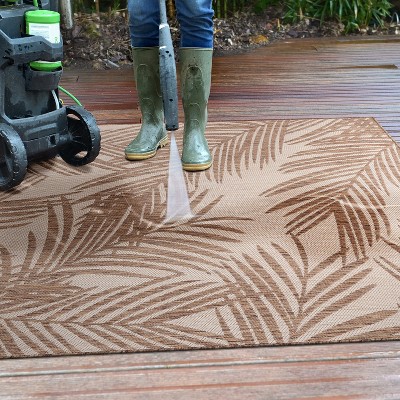 Tropical Palm Brown Synthetic 7'10"x10' Indoor/Outdoor Area Rug