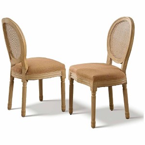 QingMoon French Style Dining Chairs Set of 2, Linen Fabric Kitchen Chairs, Farmhouse Country Accent Chairs with Rattan Back for Dining Room - 1 of 4