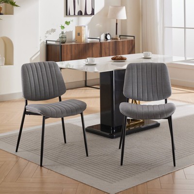 DOMETOUR Dining Chairs Set of 2 Linen Chair with Walnut Bentwood Back Upholstered Seat Metal Legs for Kitchen Dining Room