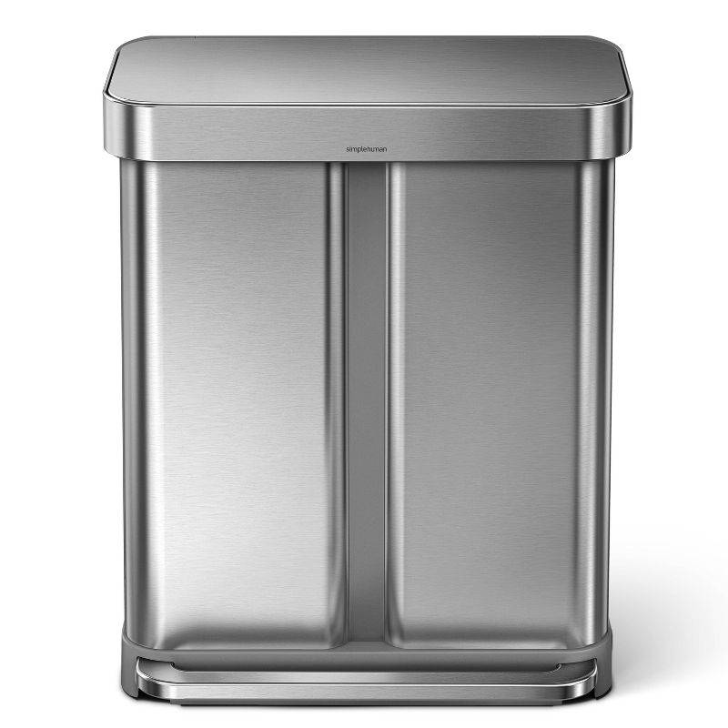 simplehuman 58 Liter / 15.3 Gallon Rectangular Hands-Free Dual Compartment Recycling Kitchen Step Trash Can with Soft-Close Lid , 2 of 10