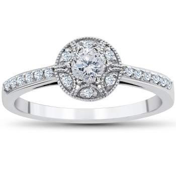 Pompeii3 1/2CT Vintae Diamond Halo Engagement Ring 10K White Gold
