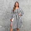 Women's Plus Size Black&White Wrap Midi Dress - Cupshe - 3 of 4