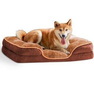 DOMETOUR Memory Foam Pet Bed for Small Dogs & Cats with Washable Removable Cover Non-Slip Base Waterproof Liner Brown - 1 of 4