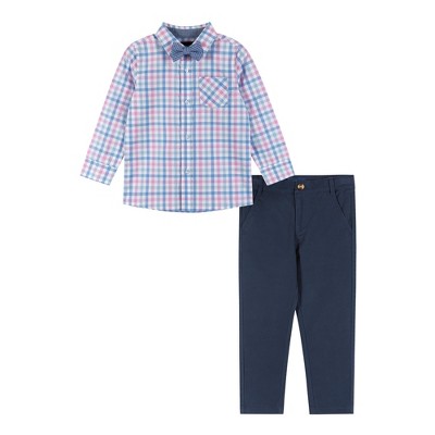 Andy & Evan Toddler White And Navy Plaid Buttondown And Pants Set : Target