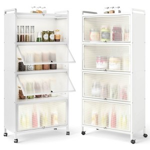 Costway 4-Tier Storage Cabinet with Door Freestanding Bathroom Cabinet for Small Space White/Black - 1 of 4