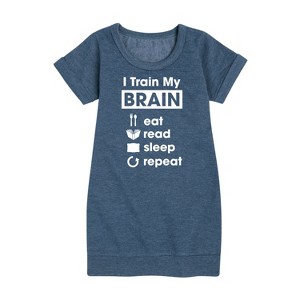 - Instant Message - I Train My Brain Graphic Short Sleeve Fleece Dress - 1 of 4